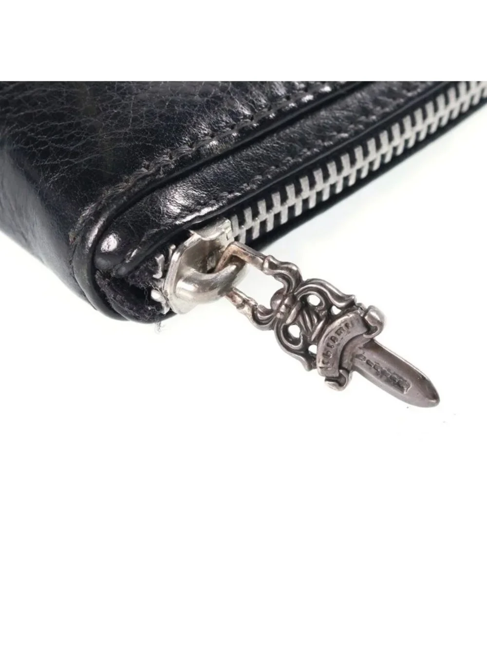 Chrome Hearts Rec Zip 3 Cross Round Zip Leather Wallet Black